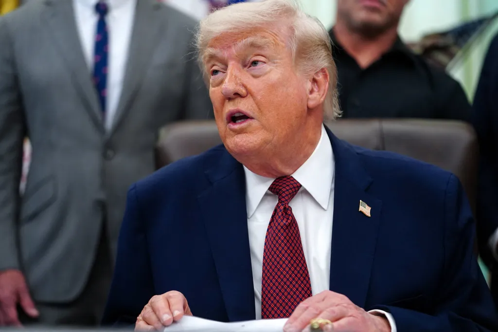 U.S. President Donald Trump speaking about mental health research in the Oval Office.