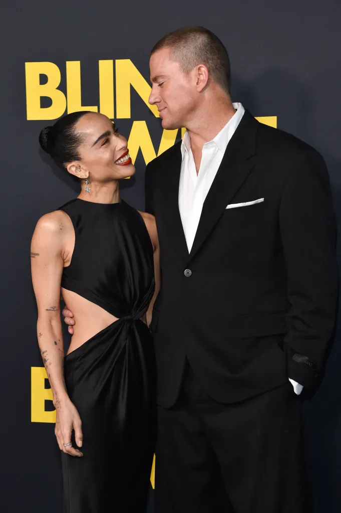 US actor Channing Tatum and US actress Zoe Kravitz attend the "Blink Twice" premiere.