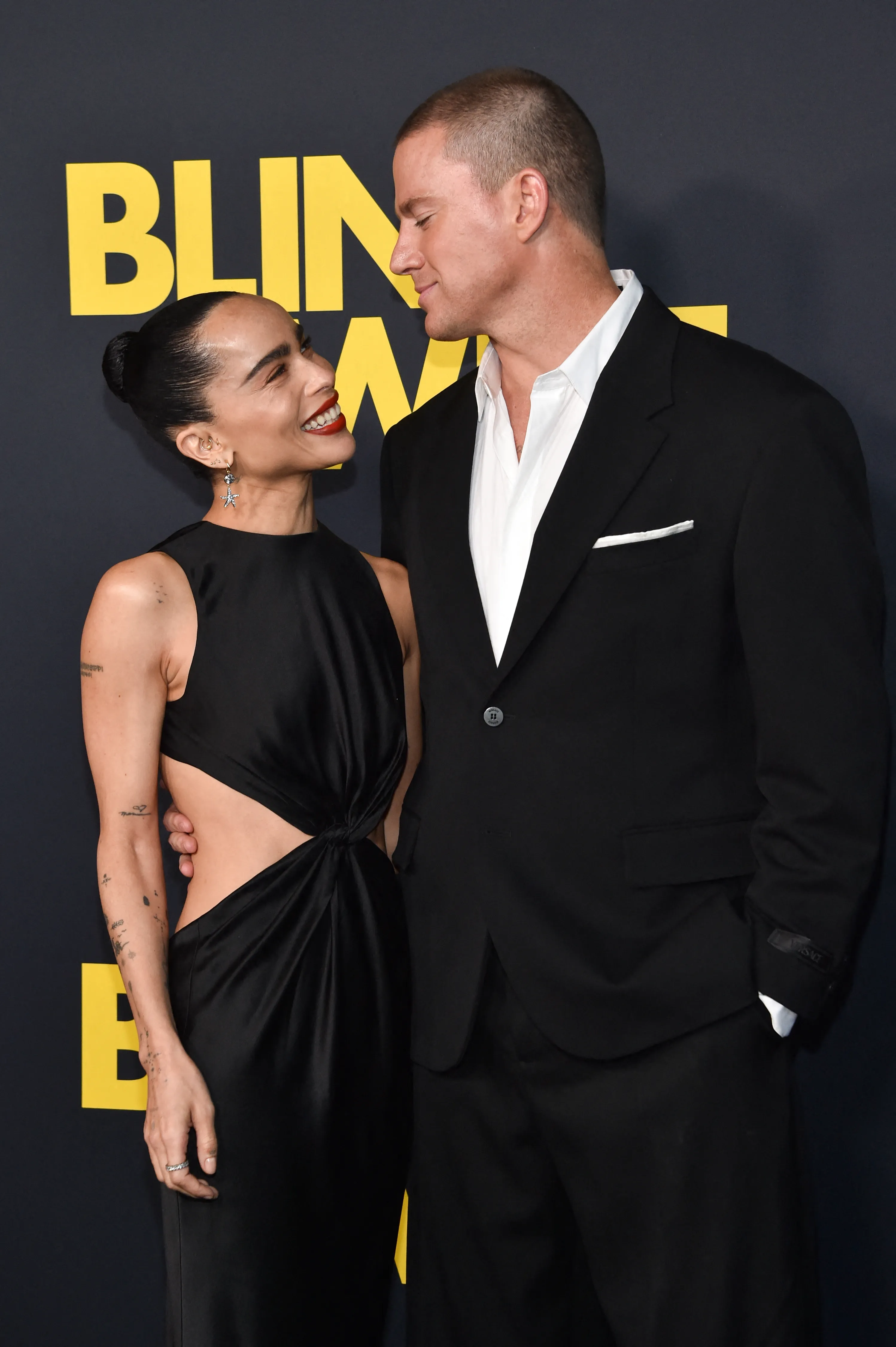 Actors Channing Tatum and Zoë Kravitz attend the "Blink Twice" premiere.