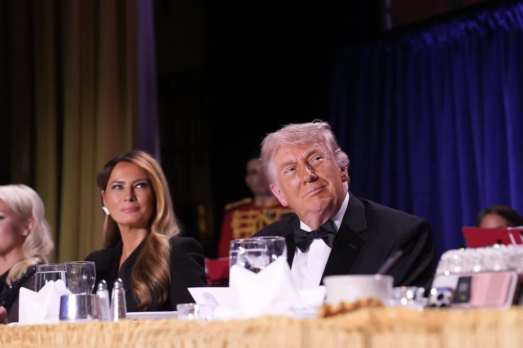 President Donald Trump and first lady Melania Trump attend the White House Correspondents' Association Dinner in Washington, DC, on April 25, 2026.