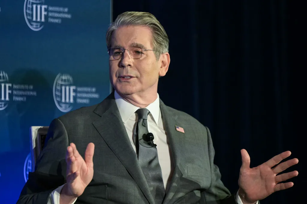 US Treasury Secretary Scott Bessent speaking at the Institute of International Finance.
