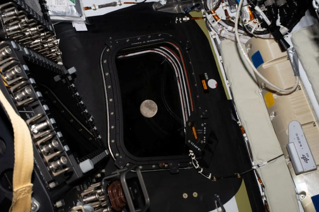 View of the Moon from the Orion spacecraft.