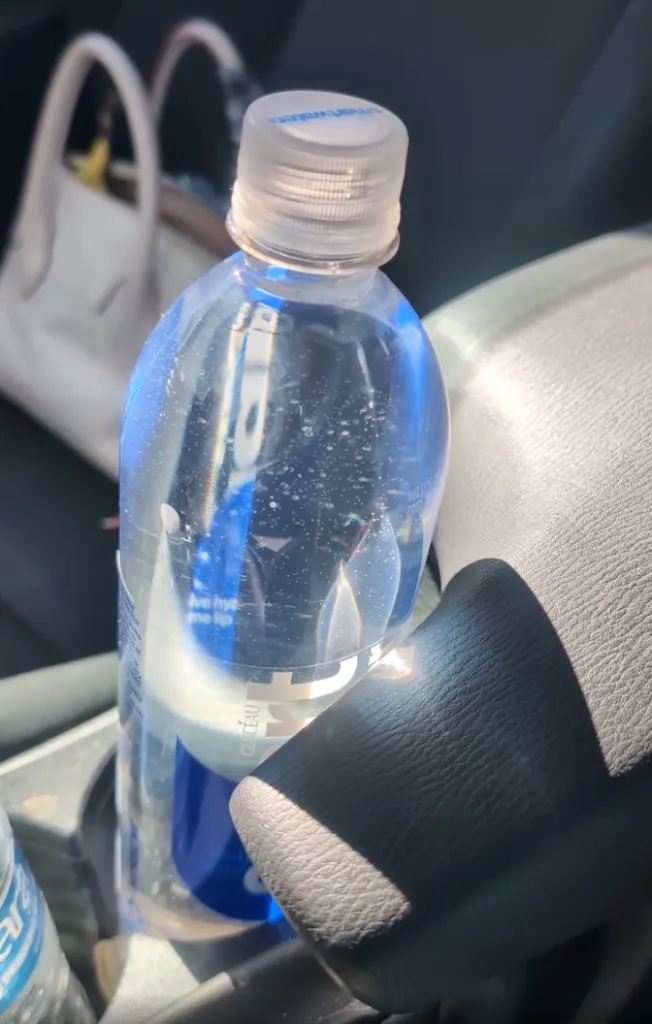 Water bottle in car.