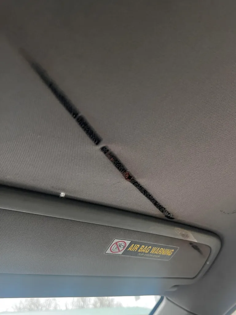 Scorch mark inside car.