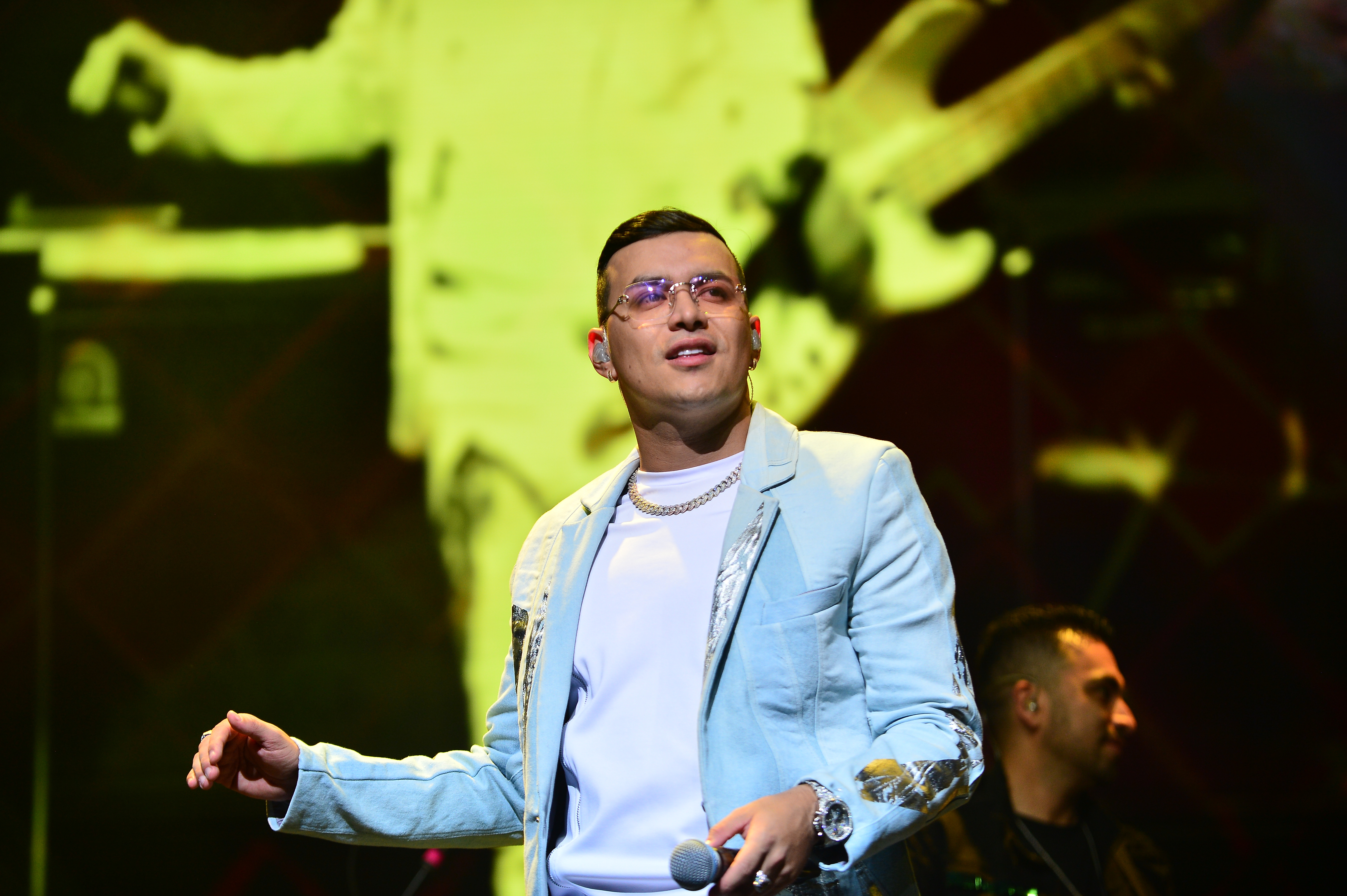 Yeison Jiménez performs live on stage during the "Invencible Tour."