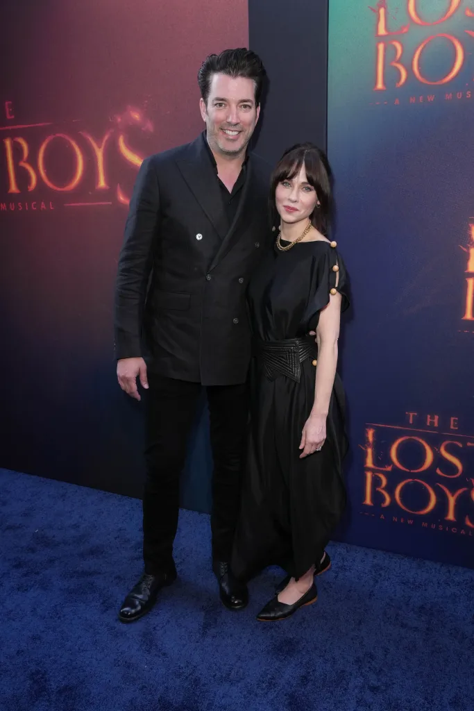 Zooey Deschanel and Jonathan Scott pose together at "The Lost Boys" Opening Night.