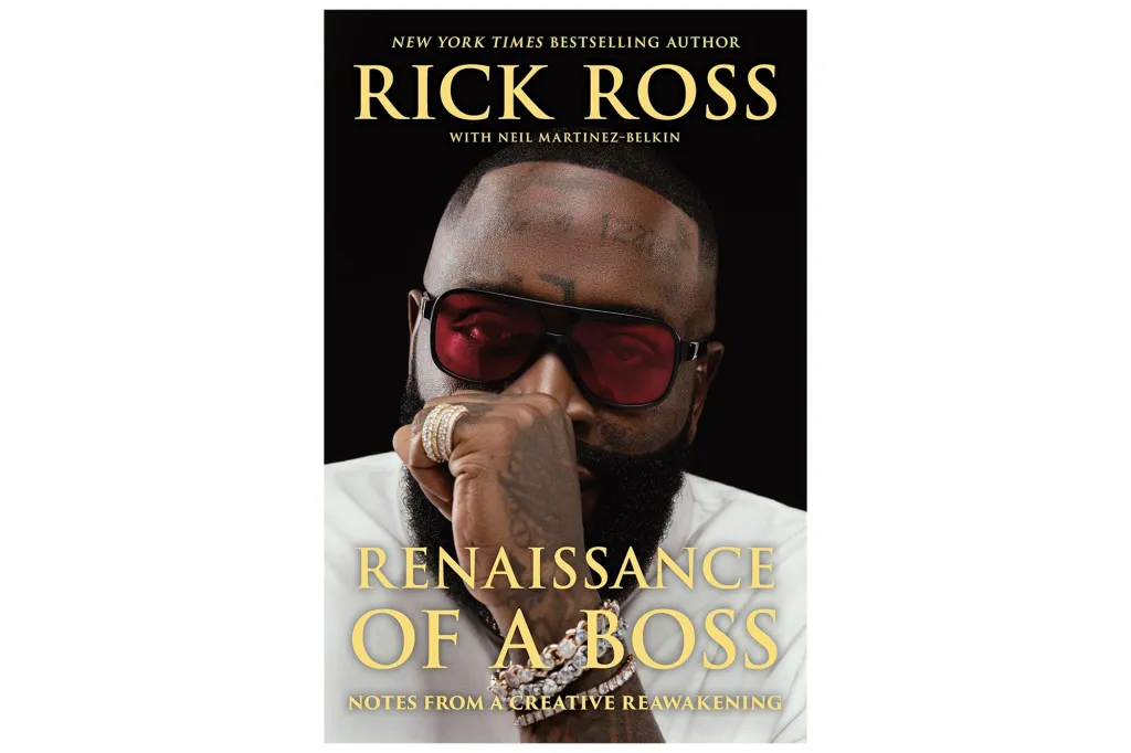 Book cover for "Renaissance of a Boss" by Rick Ross, featuring a close-up photo of him in red sunglasses.