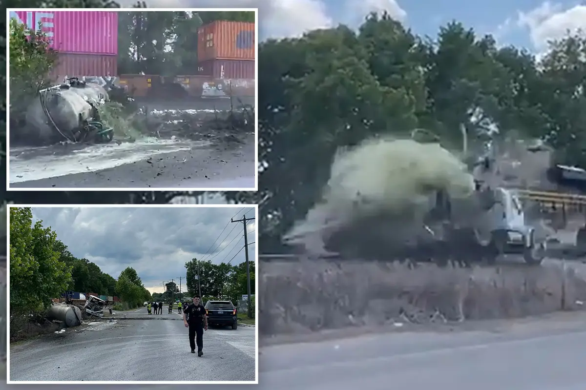 Horror as train collides with truck carrying septic tank, seriously injuring driver: video