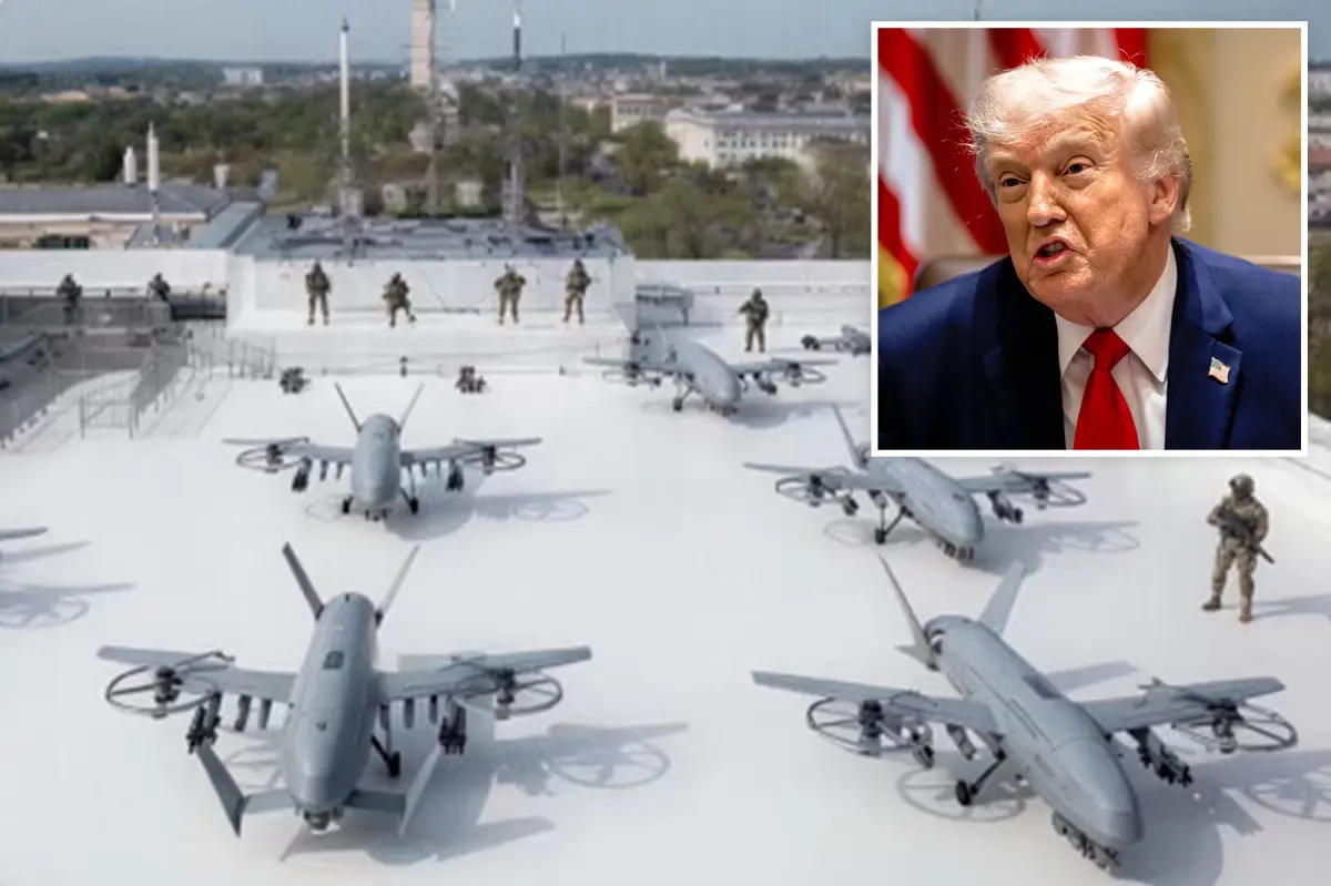 Trump shows off plans for drone port on top of White House ballroom