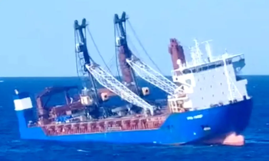 The cargo ship Ursa Major sinking in the Mediterranean Sea.