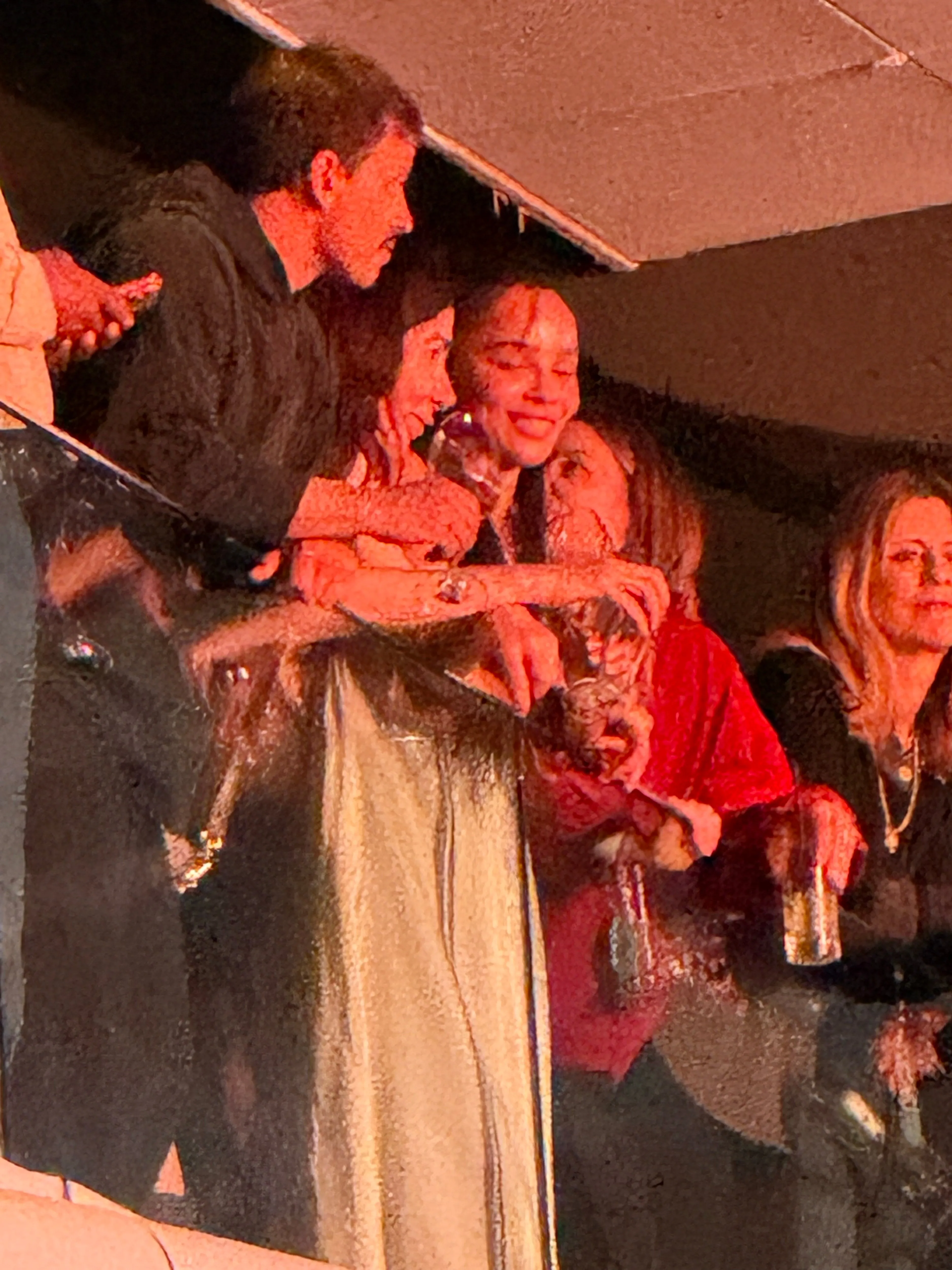 Zoe Kravitz, fiancé of Harry Styles, smiles and hugs a woman at the opening night of the 'Together, Together' Tour.