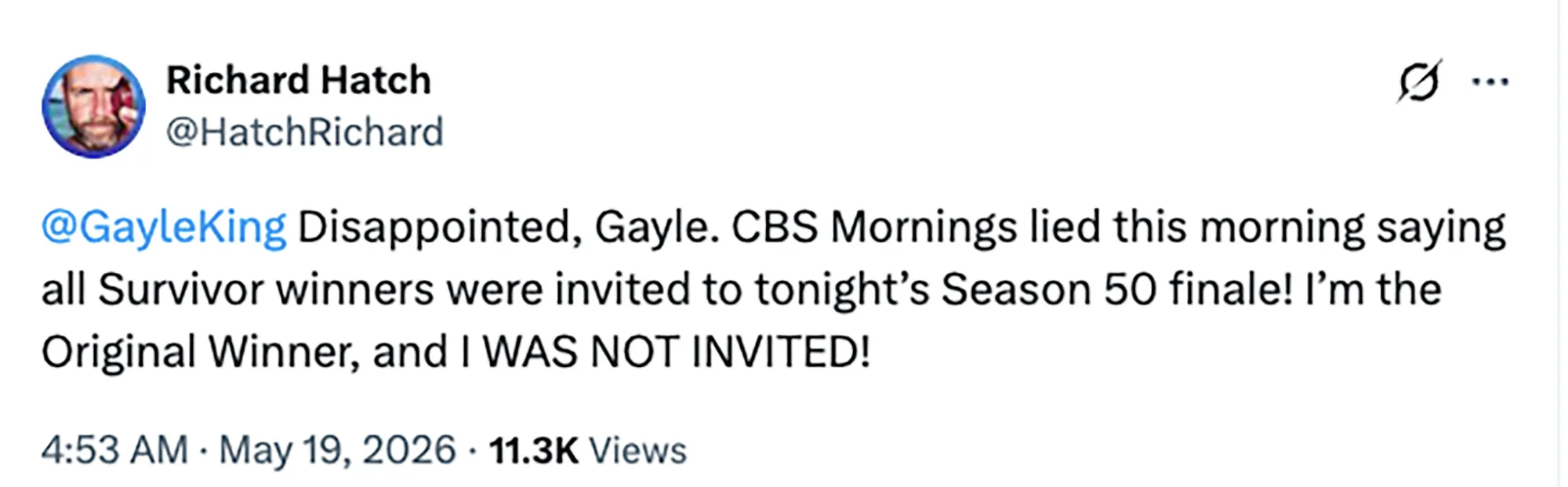 Richard Hatch's tweet