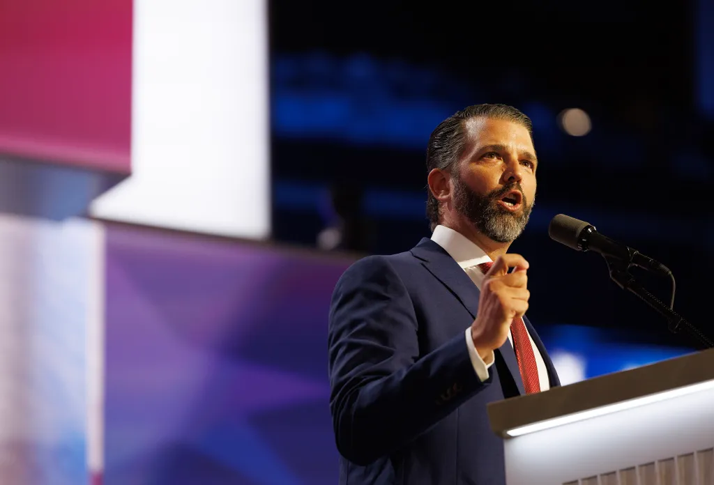 Donald Trump Jr. giving a speech at the RNC Convention.