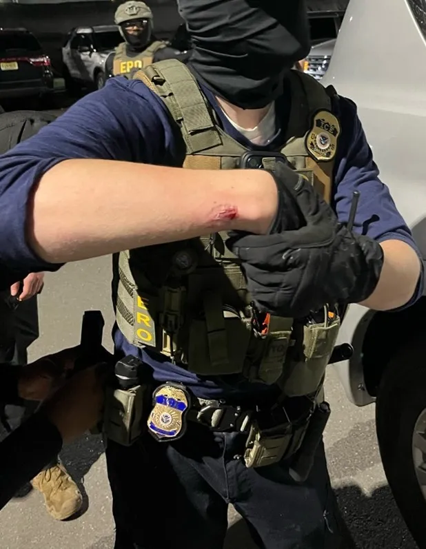 Brendan John Geier, 26, was charged Friday for allegedly “kicking and biting” ICE officers outside the Newark detention center, leaving “horrific wounds."