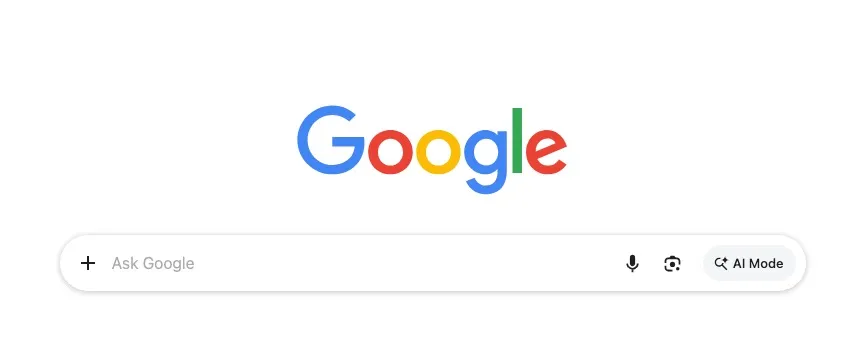 Google homepage with an "Ask Google" search bar and an "AI Mode" button.