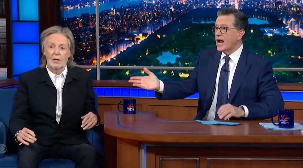 Stephen Colbert speaking to Paul McCartney on "The Late Show."