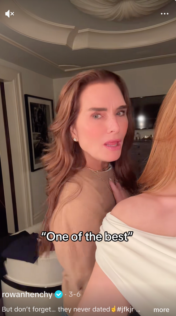 Brooke Shields looking at a person with a quote overlay that says, "One of the best".