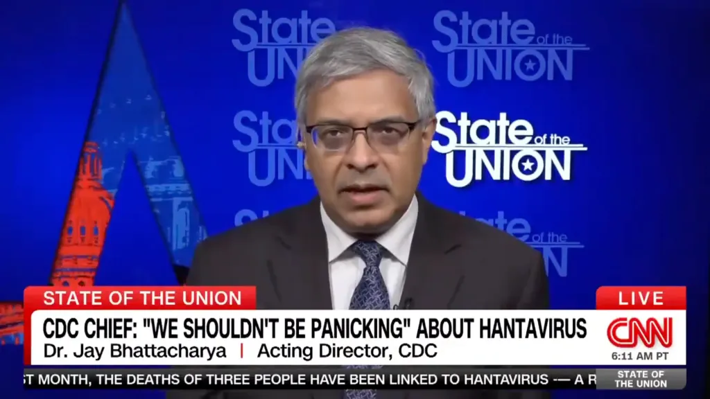 Dr. Jay Bhattacharya, Acting CDC Director, being interviewed on CNN's