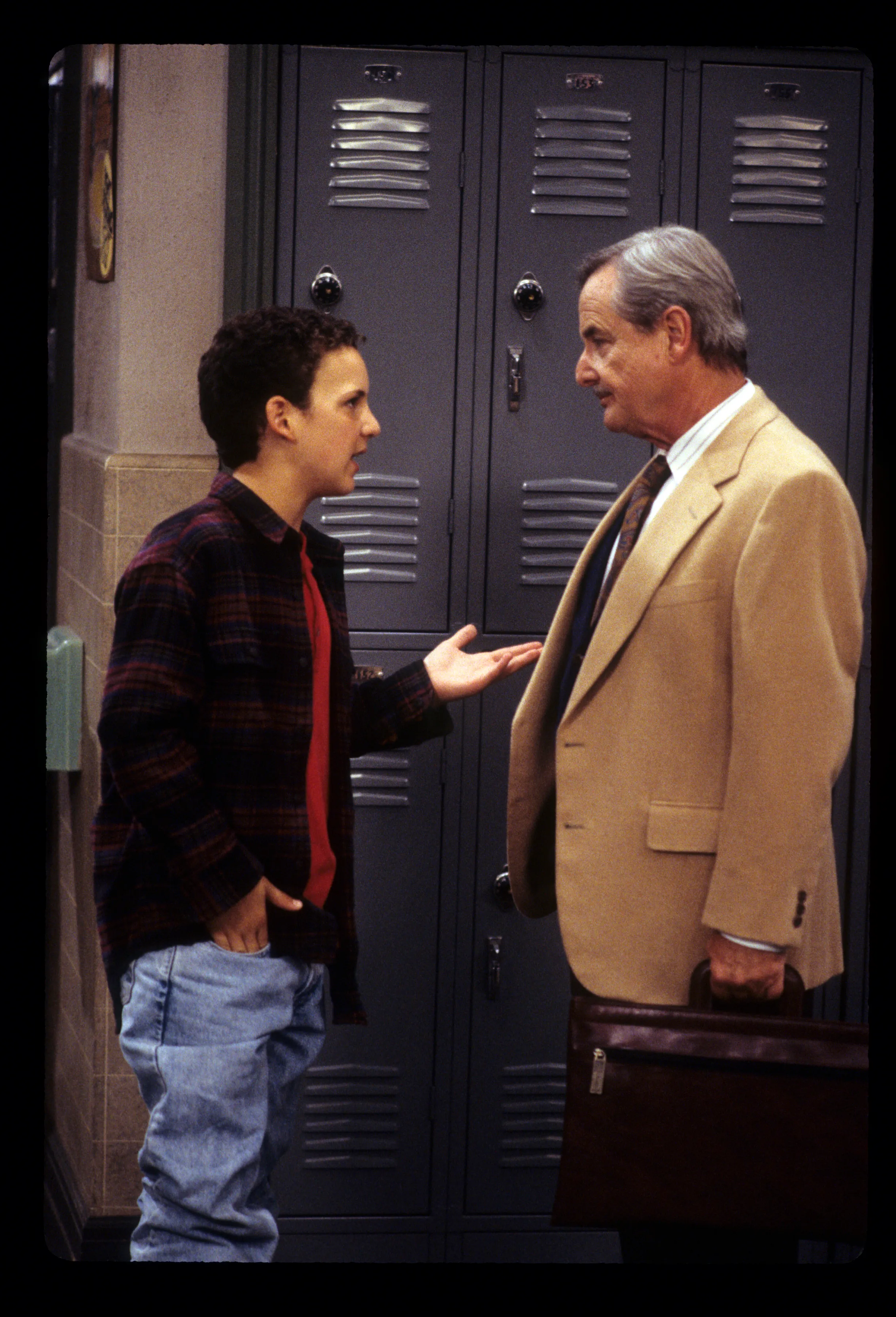 Ben Savage as Cory Matthews and William Daniels as Mr. Feeny in "Boy Meets World."
