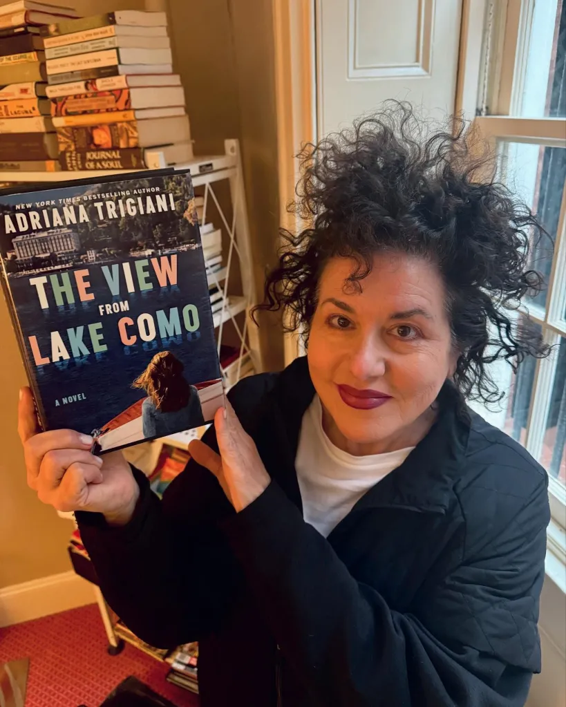 Adriana Trigiani holding her book "The View From Lake Como."