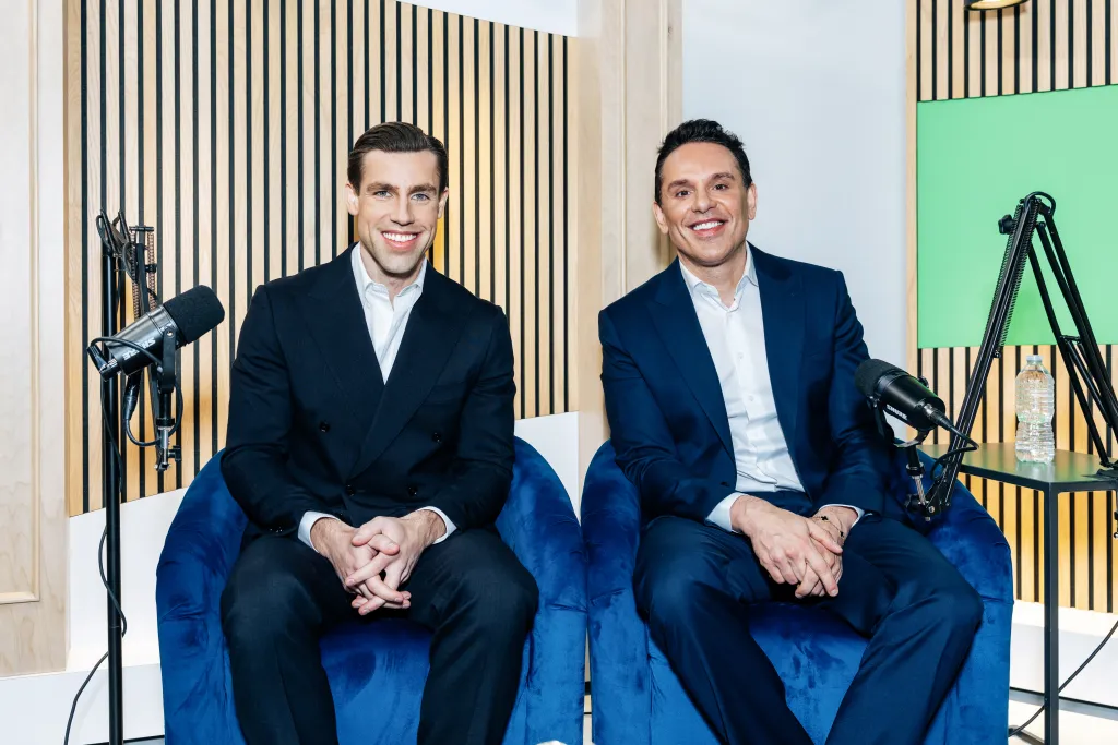 Christian Angermayer and Max Martin of Enhanced Games in a studio.