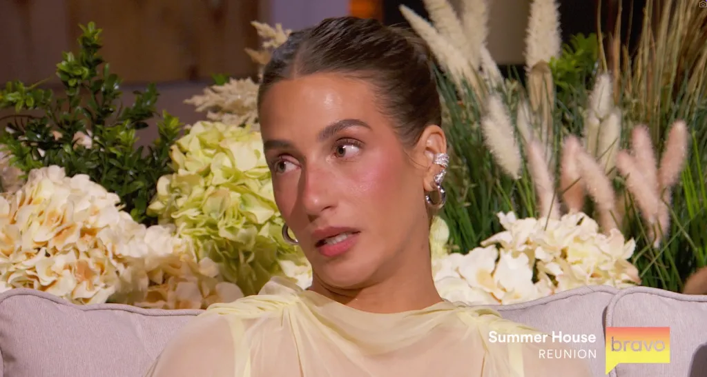 Ciara Miller looking to the left with a surprised expression during the "Summer House Reunion."