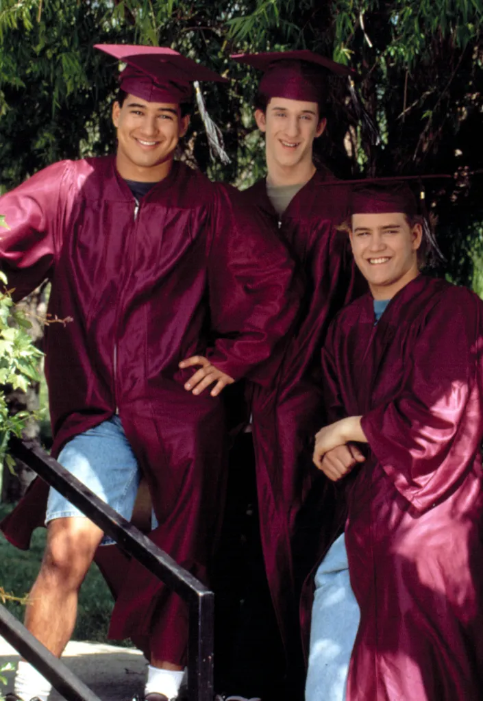 Graduates Mario Lopez, Dustin Diamond, and Mark-Paul Gosselaar from Saved by the Bell: The College Years.