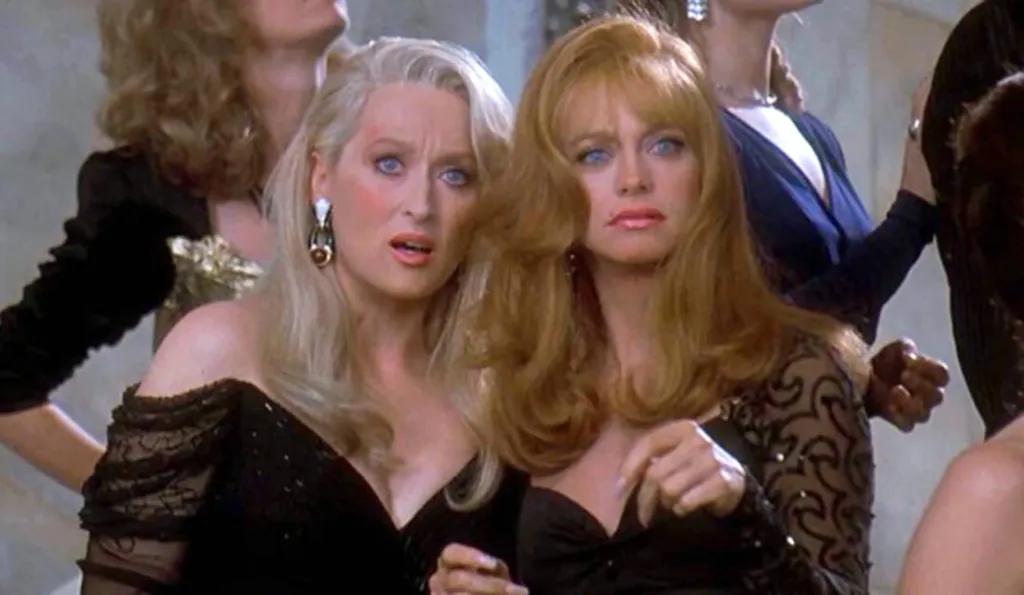 Goldie Hawn and Meryl Streep looking up in surprise in "Death Becomes Her."