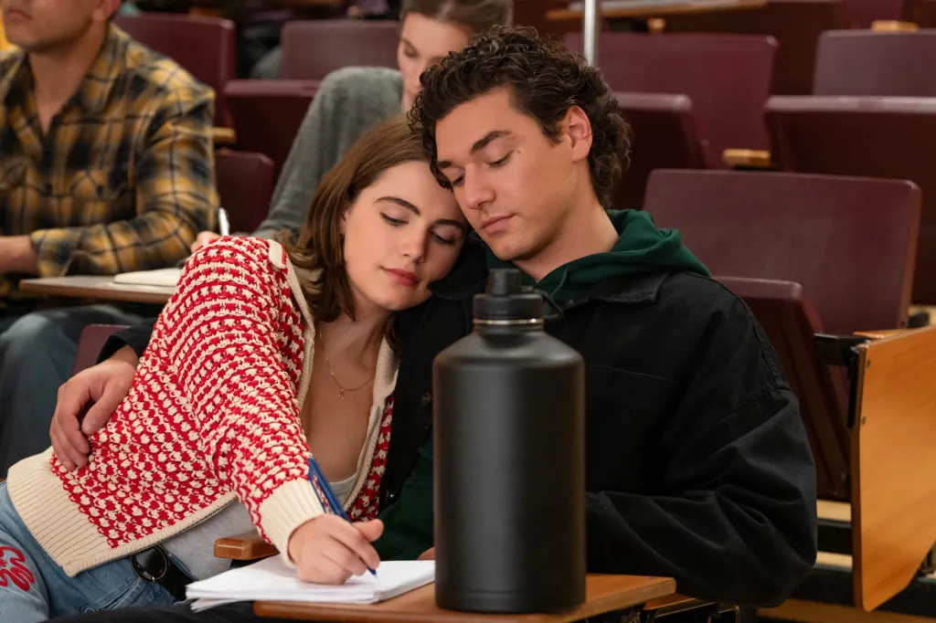 Ella Bright and Belmont Cameli in a classroom setting, from the web series "Off Campus".