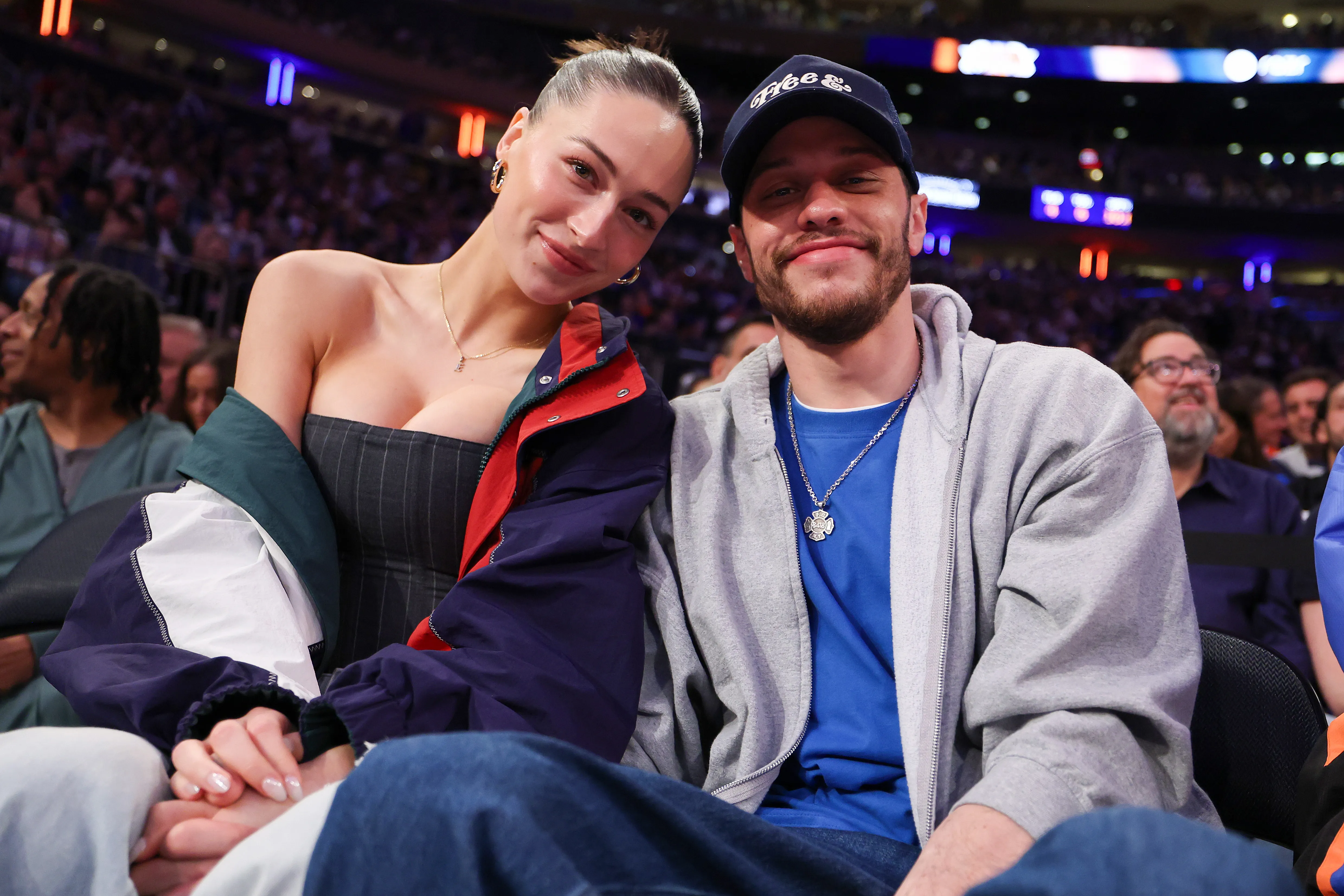 Elsie Hewitt and Pete Davidson at a Boston Celtics vs. New York Knicks basketball game.