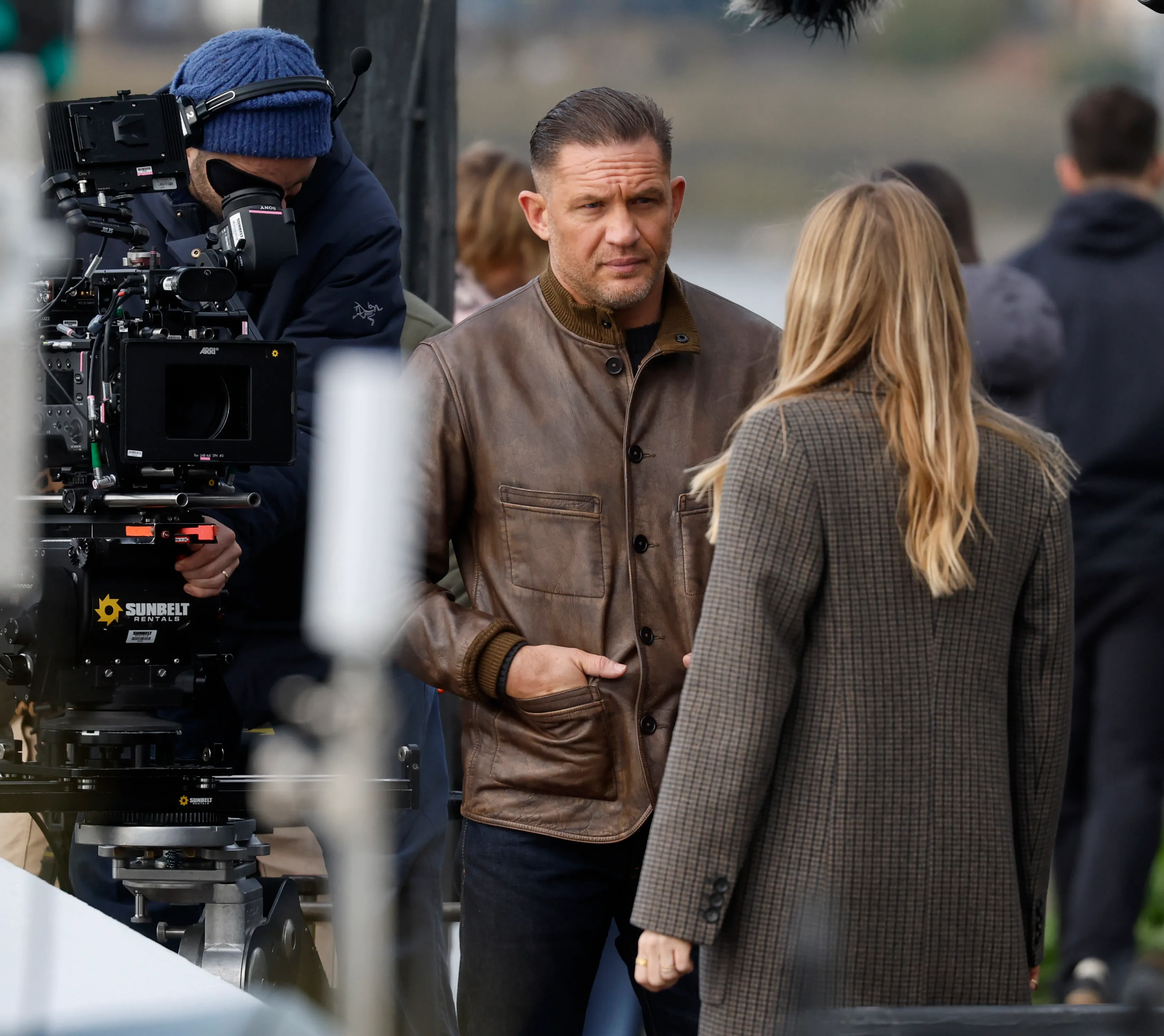 Tom Hardy filming explosive scenes for the TV series MobLand.