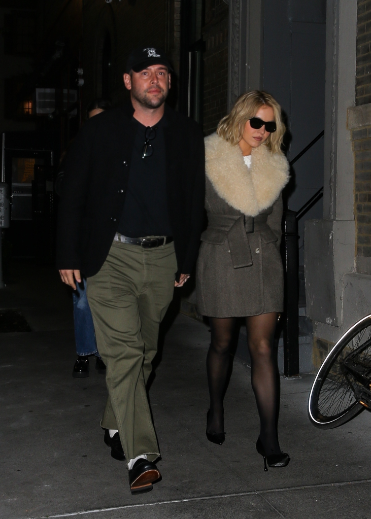 Sydney Sweeney and Scooter Braun leaving a restaurant in New York City.