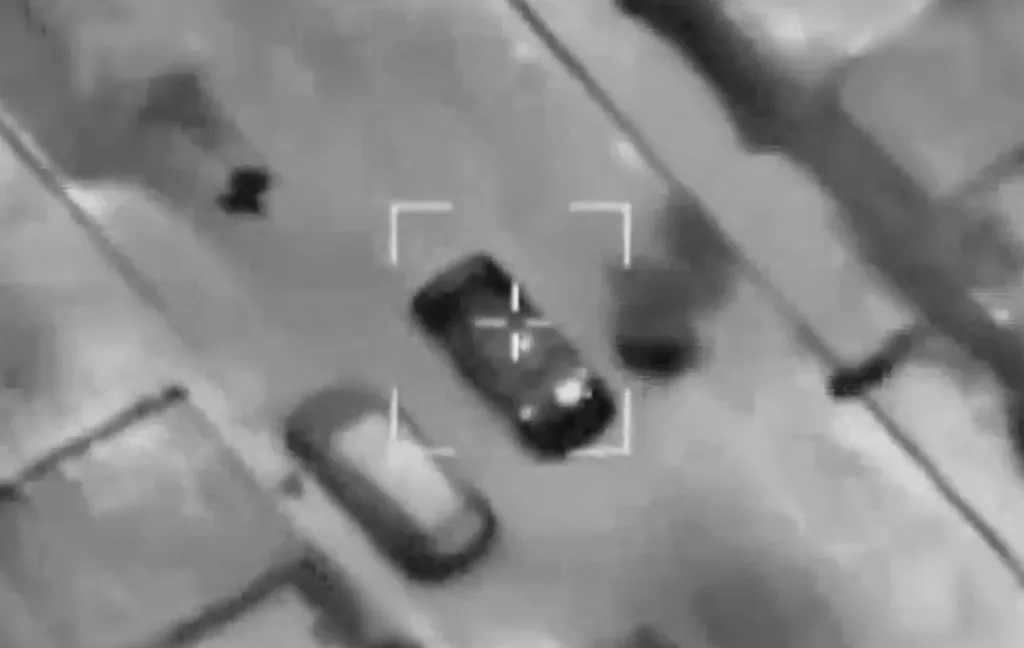 Aerial thermal image of a car targeted by an IDF strike in Khan Yunis.