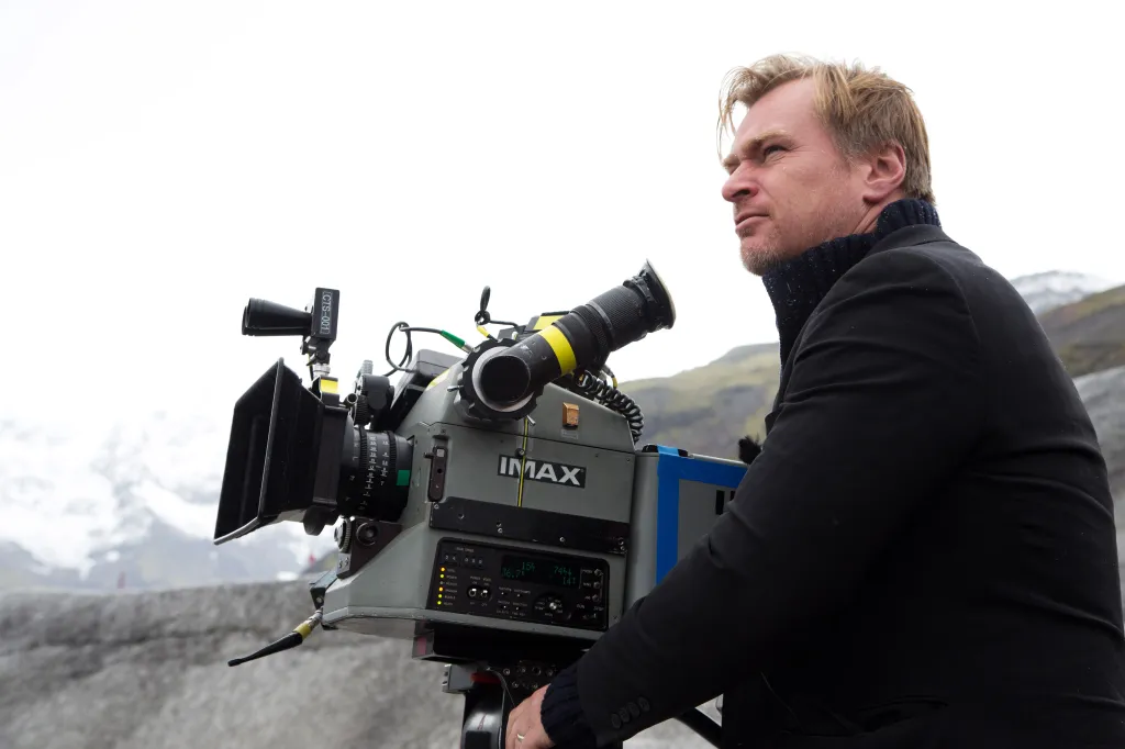 Director Christopher Nolan operating an IMAX camera on the set of "Interstellar".