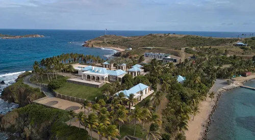 Aerial view of Jeffrey Epstein's former home on Little St. James in the U.S. Virgin Islands.
