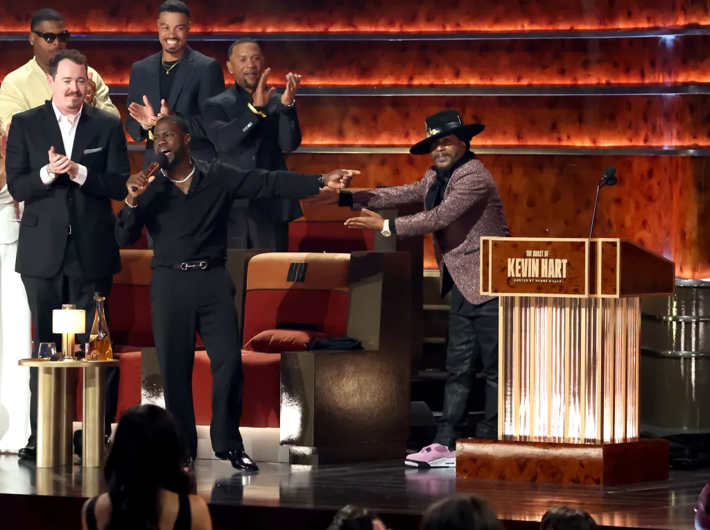 Kevin Hart and Katt Williams speaking onstage during "The Roast of Kevin Hart" at The Kia Forum.