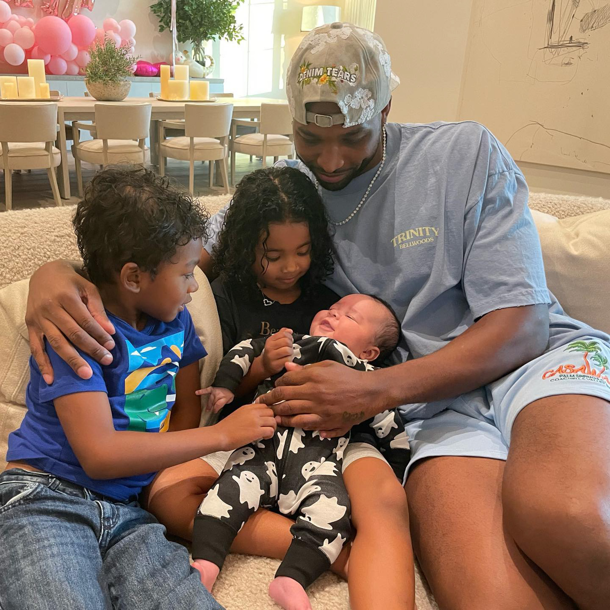 Tristan Thompson with his three children, Tatum, True, and Prince.