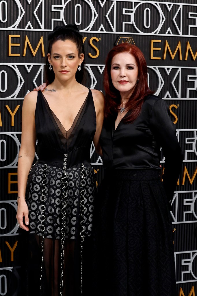 Riley Keough and Priscilla Presley posing at the 75th Primetime Emmy Awards.