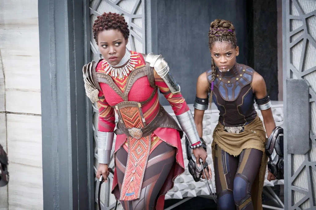 Lupita Nyong'o as Nakia and Letitia Wright as Shuri in