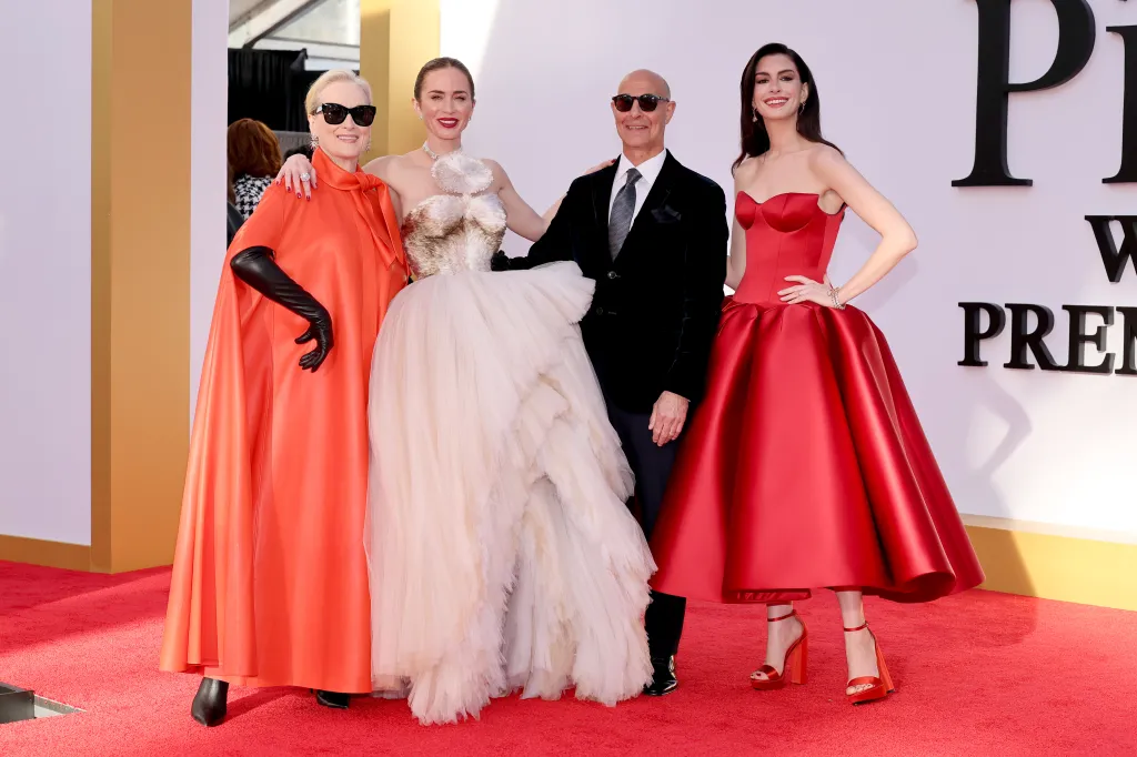 Meryl Streep, Emily Blunt, Stanley Tucci, and Anne Hathaway at "The Devil Wears Prada 2" premiere.