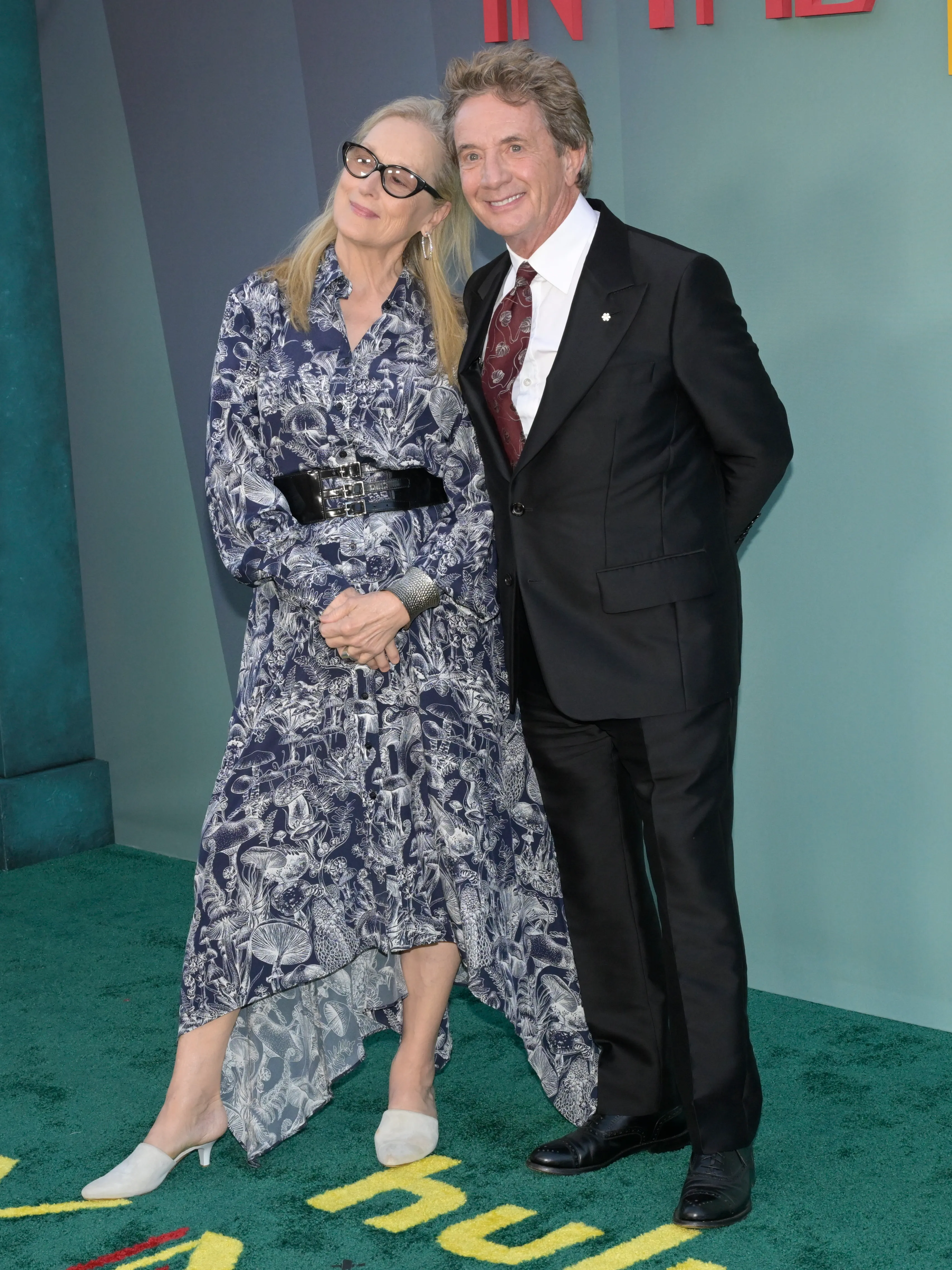 Meryl Streep and Martin Short posing together at the "Only Murders in the Building" premiere.