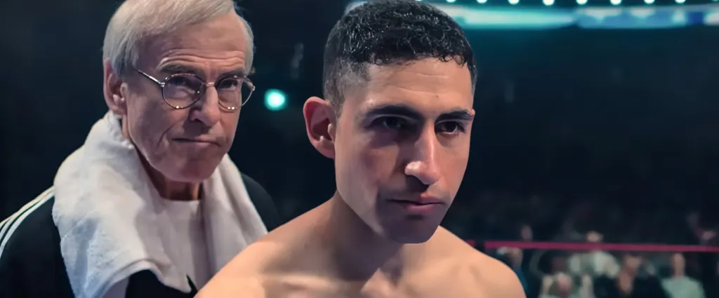 Pierce Brosnan as a trainer and Amir El-Masry as a boxer in the film "Giant."