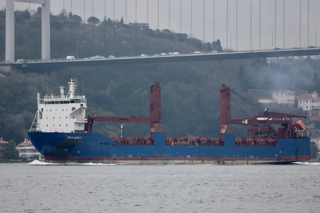 Russian cargo ship Ursa Major transits the Bosphorus in Istanbul, Turkey.