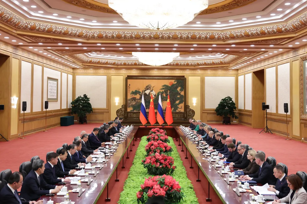 Russian President Vladimir Putin and Chinese President Xi Jinping attend a bilateral meeting in Beijing, China.