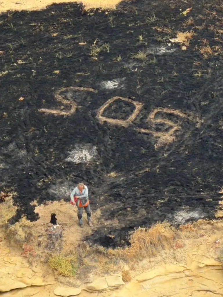 The sailor was found near large "SOS" letters carved out into scorched ground.