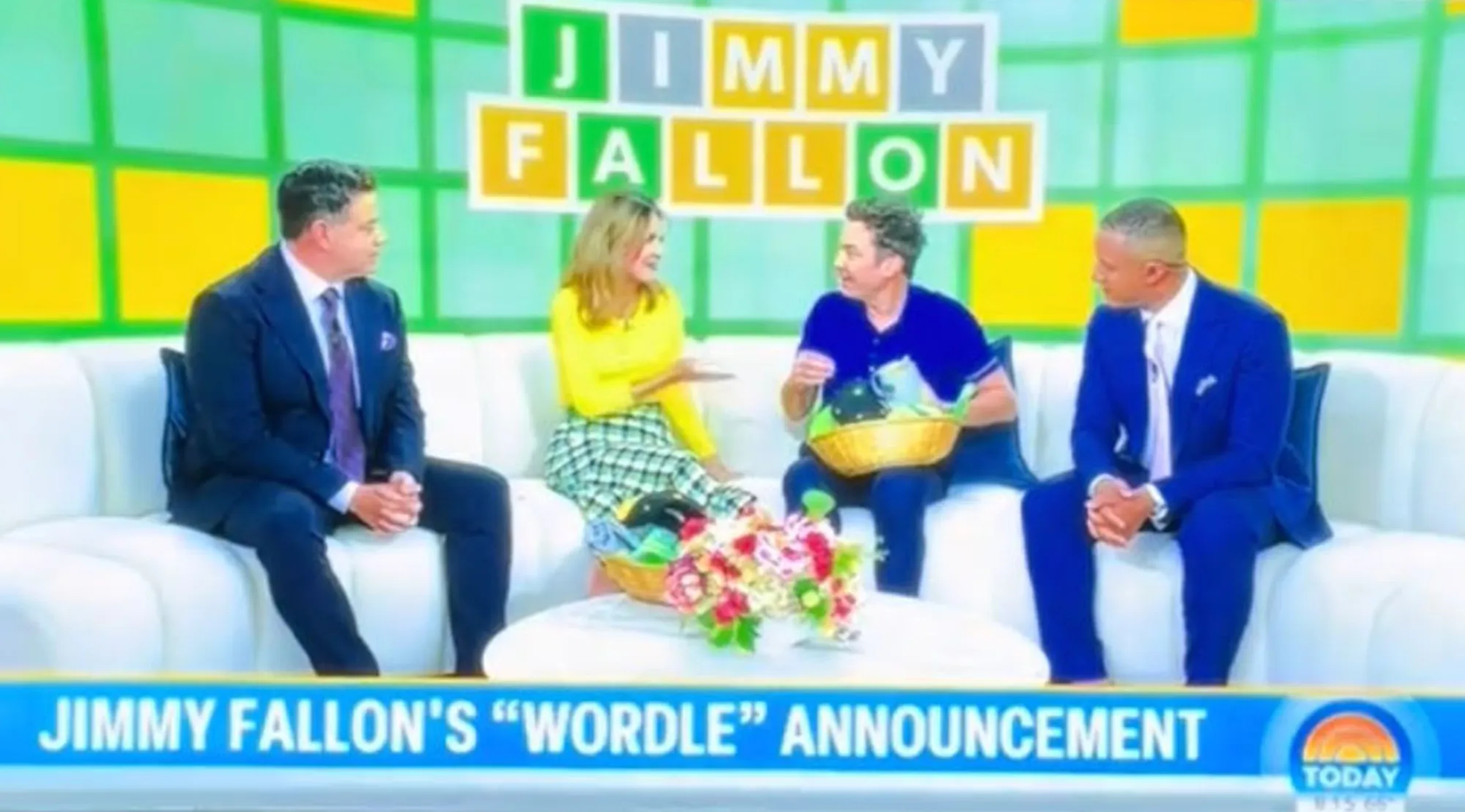 Savannah Guthrie and Jimmy Fallon on the "Jimmy Fallon Wordle Announcement" set.