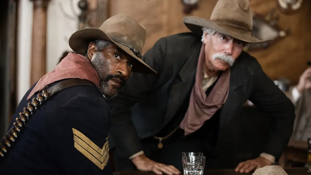 1883, LaMonica Garrett as Thomas and Sam Elliot as Shea of the Paramount+ original series 1883.