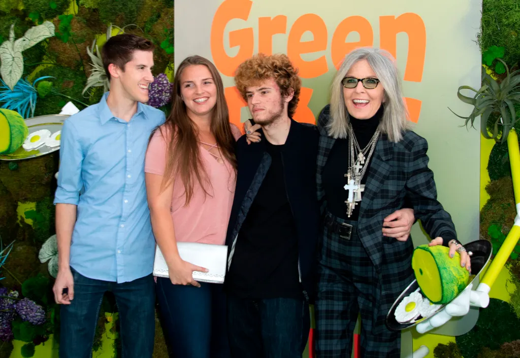 Diane Keaton with her daughter Dexter Keaton, son Duke Keaton, and a guest at the "Green Eggs and Ham" premiere.
