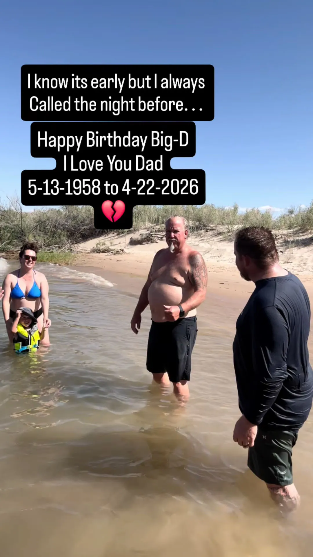 Darrell Sheets (Big-D), a "Storage Wars" star, with family in the water, commemorating his birthday and marking his passing.