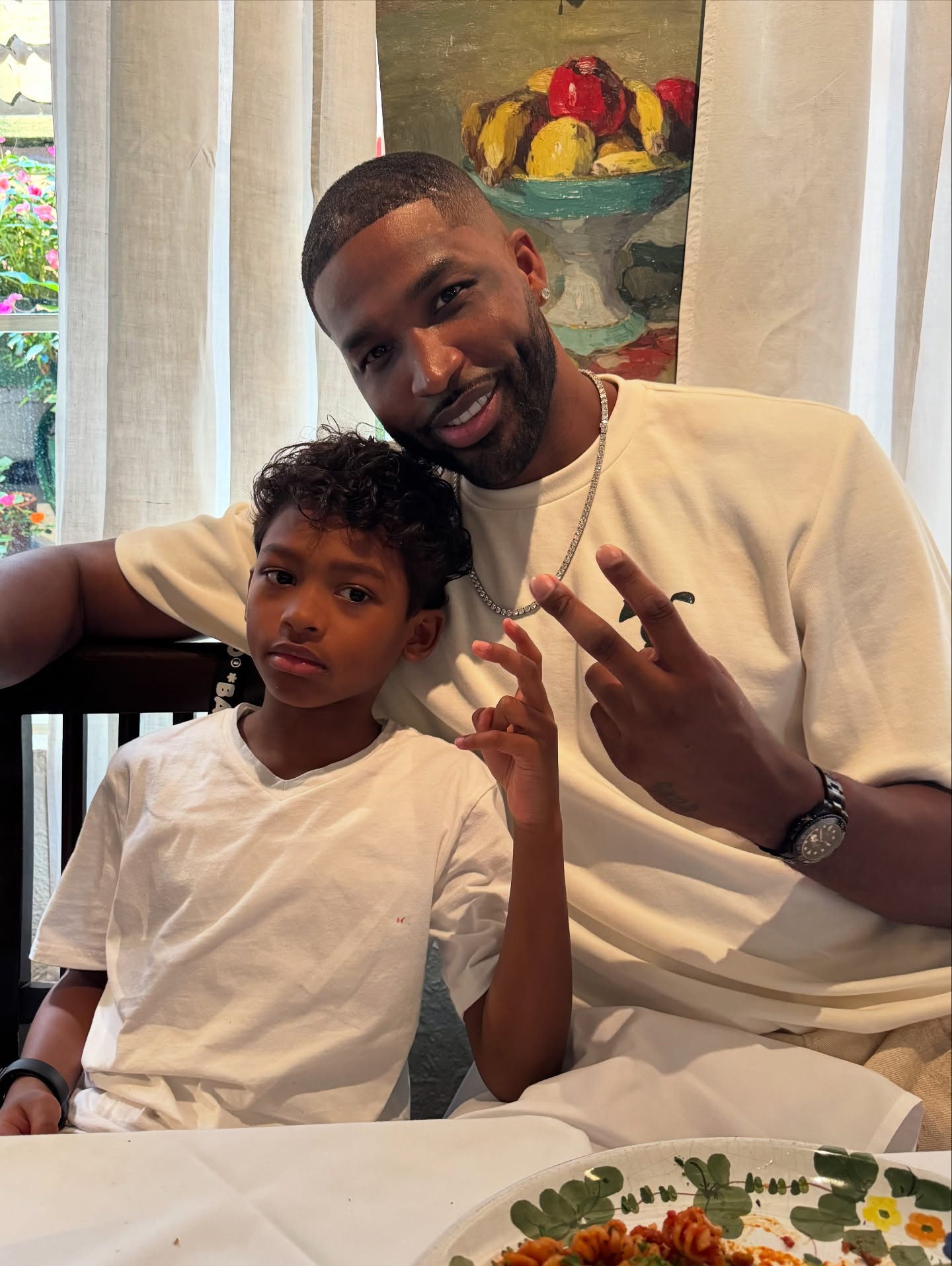 Tristan Thompson poses with his son Prince.